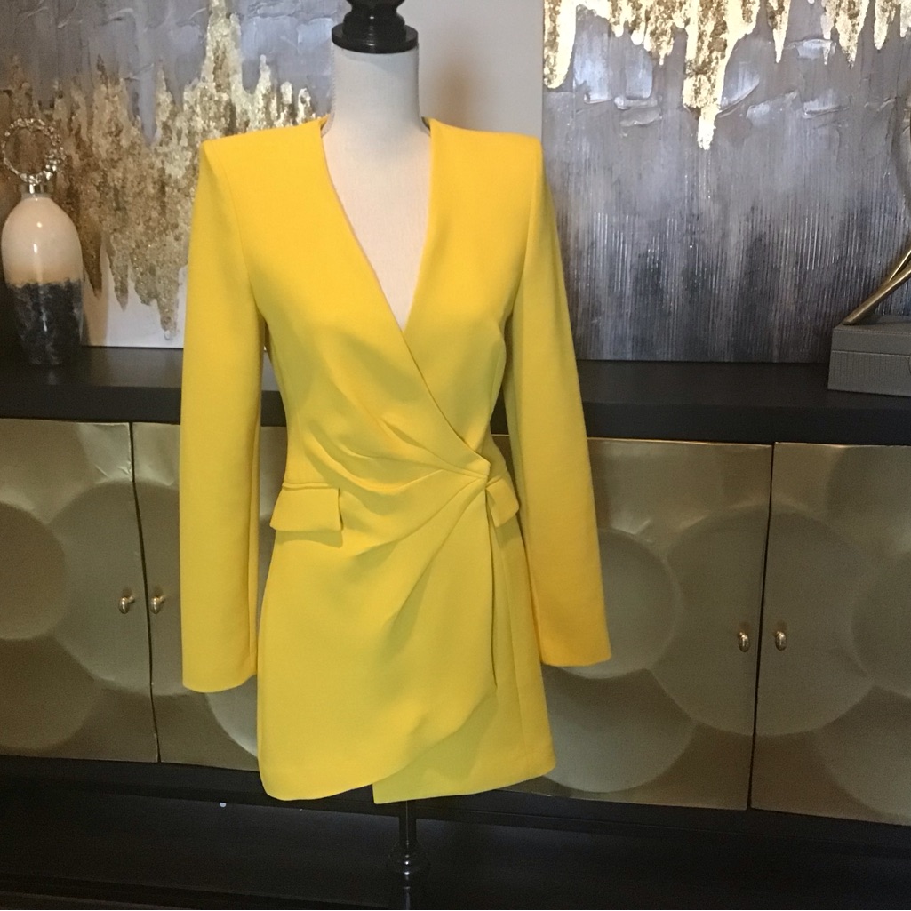 Zara Yellow Draped Blazer Dress